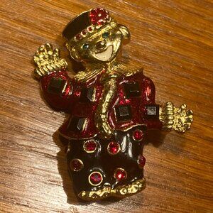 Vintage Red, Black and Gold Clown Rhinestone Pin